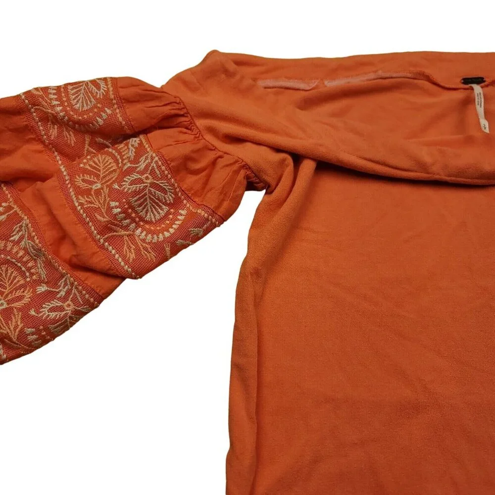 Free People Womens S Top Rock With‎ it Off the Shoulder Coral Puff Sleeves Boho